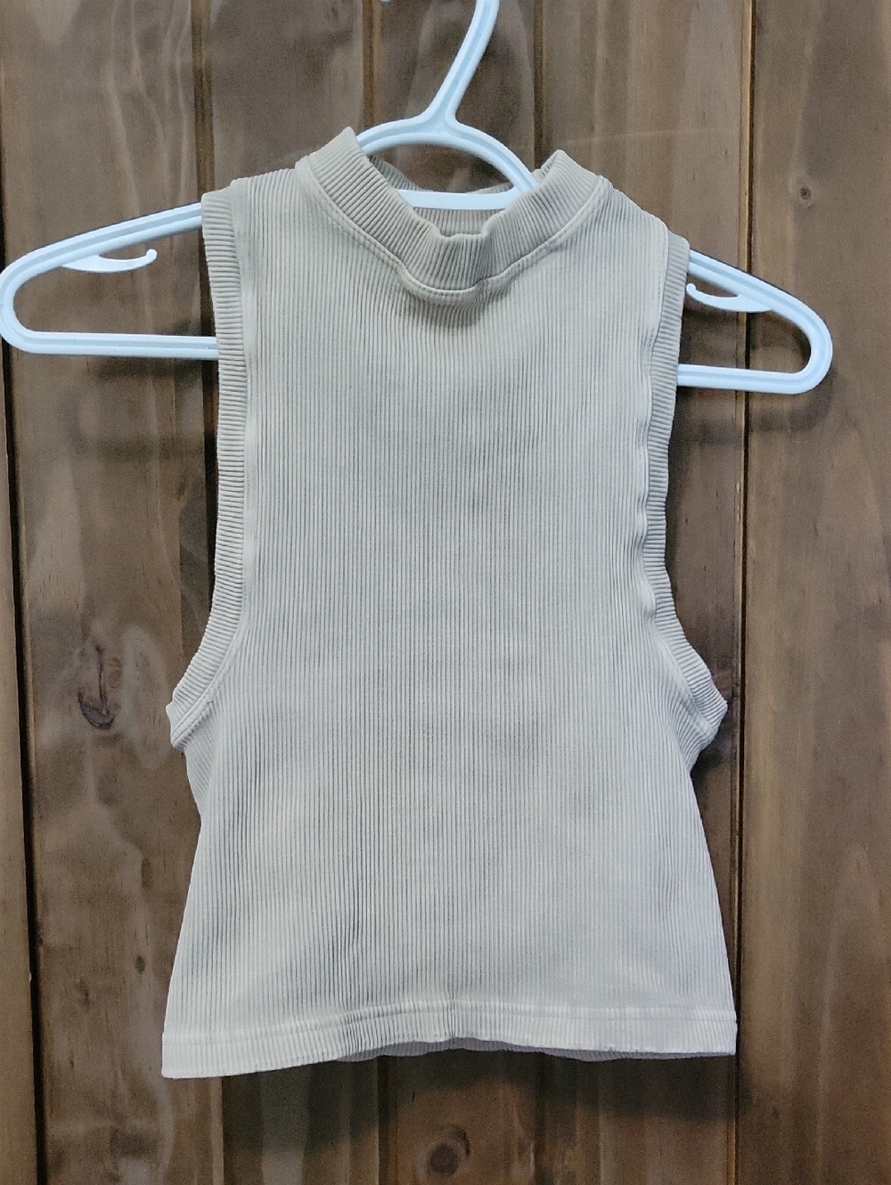 Sleeveless Ribbed Mock Neck Tank Top - Cream